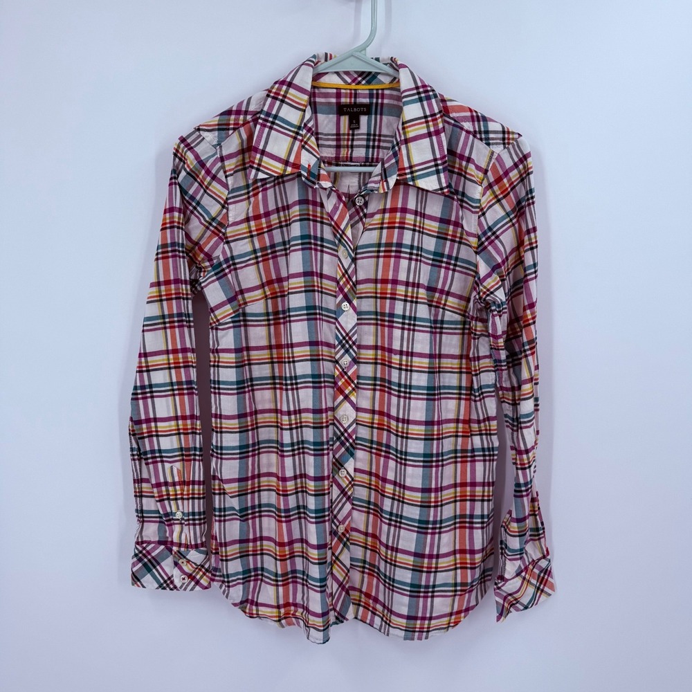 Talbots Women's Button Down Long Sleeve Plaid Shirt Size S‎ Cotton Colorful